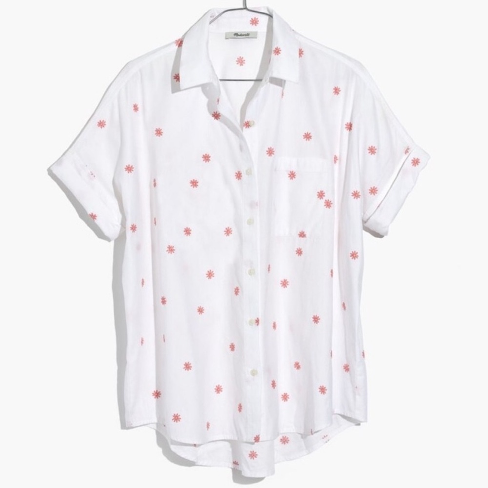 Madewell White Button-Down with Red Floral Pattern
